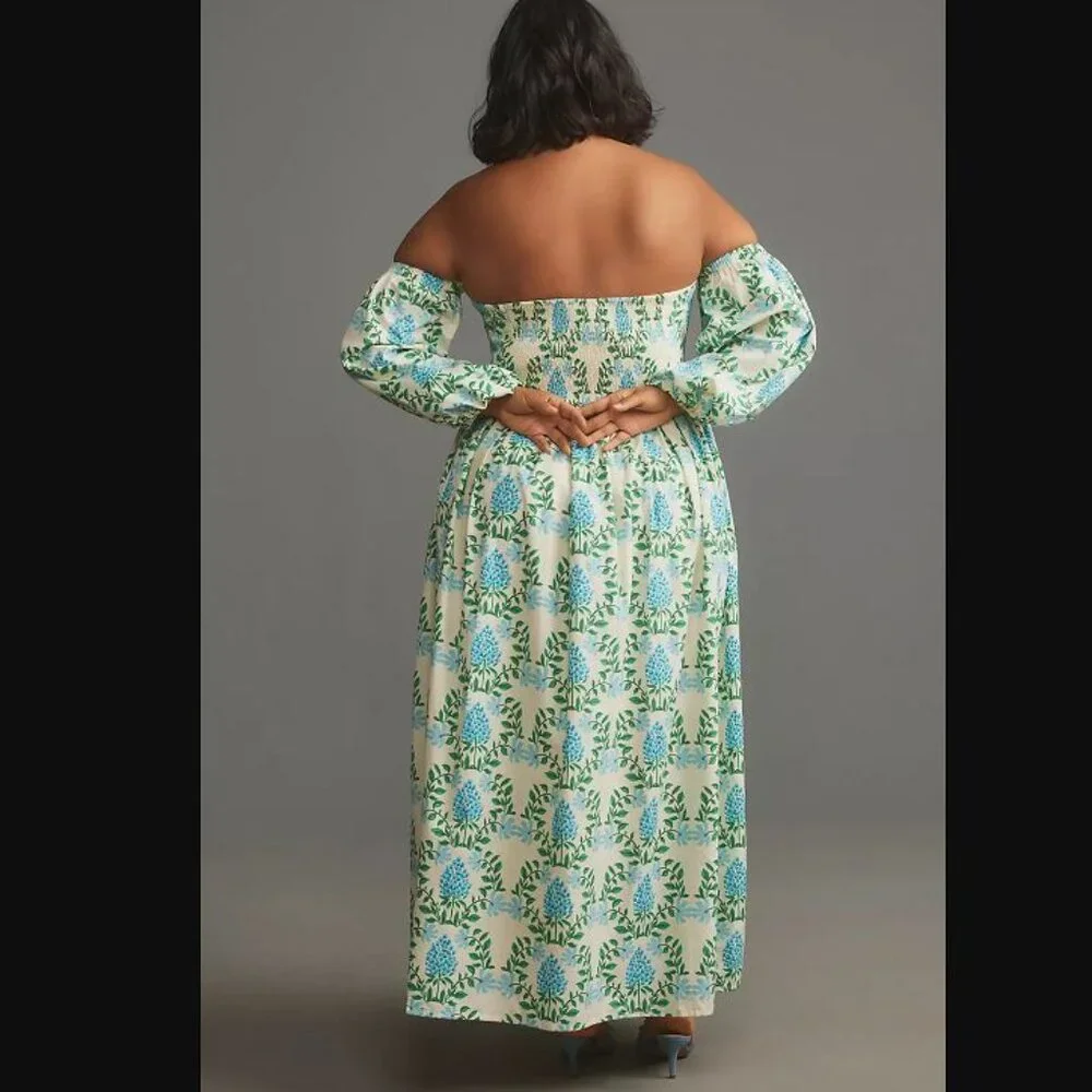 New women's Plus 3X Anthropologie x Let Me Be long sleeve printed midi dress - Picture 4 of 12